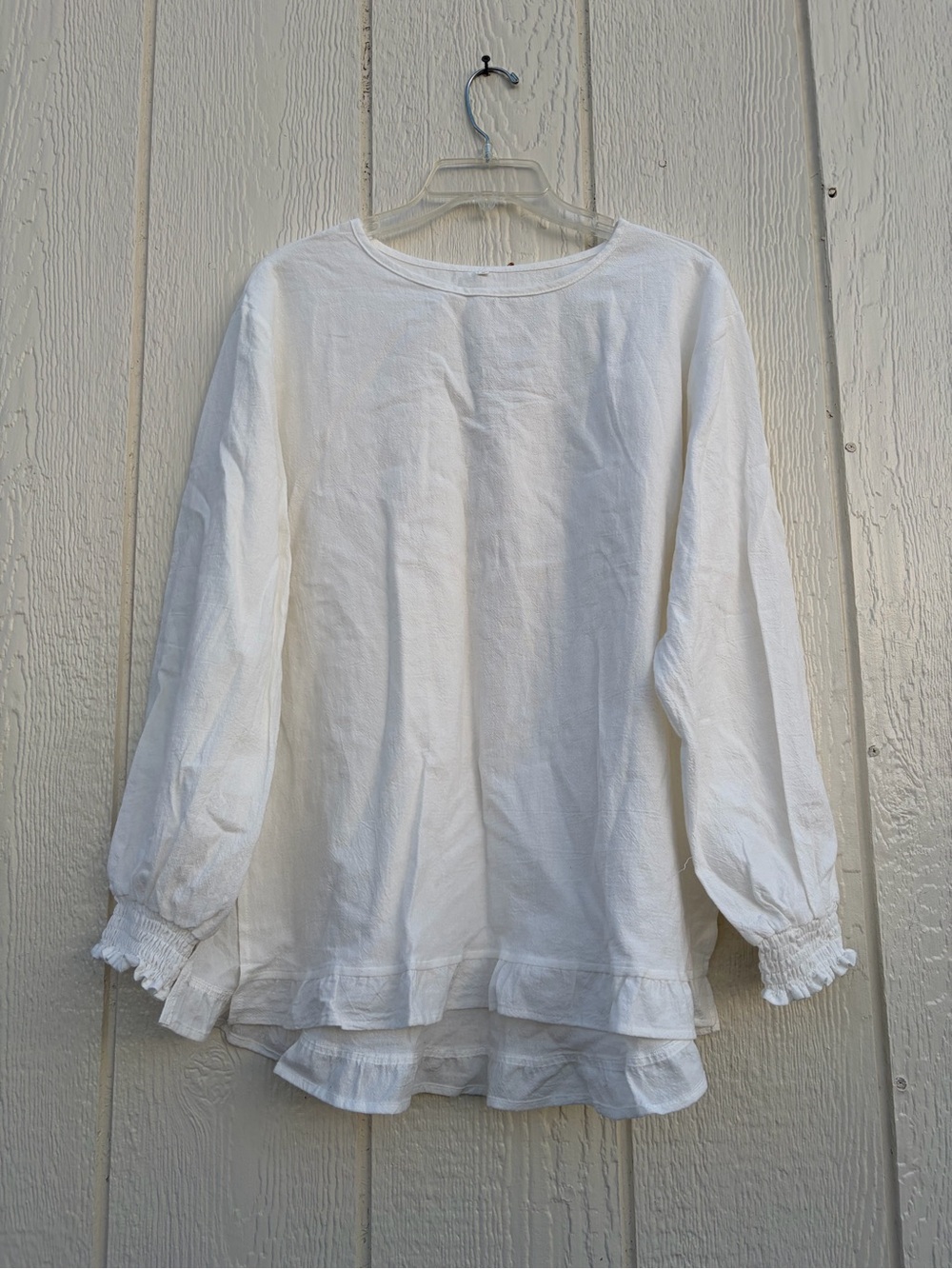 Fashion White Ruffled Hem Long Sleeve Blouse Women’s Size S
